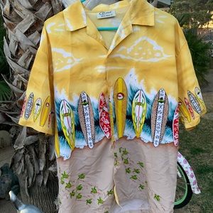 Men’s Grand button down shirt surfboards ocean L